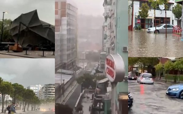 “Çmendet” moti/ Stuhi e fortë në disa qytete! Përmbytje, pemë të thyera dhe çadra që fluturojnë